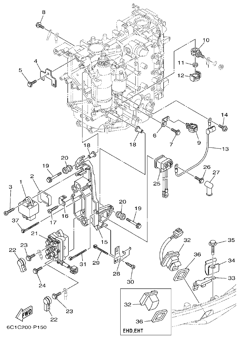 Yamaha F50HET, F60FET, F50HEHD, F60FEHT ELECTRICAL 2 parts diagram